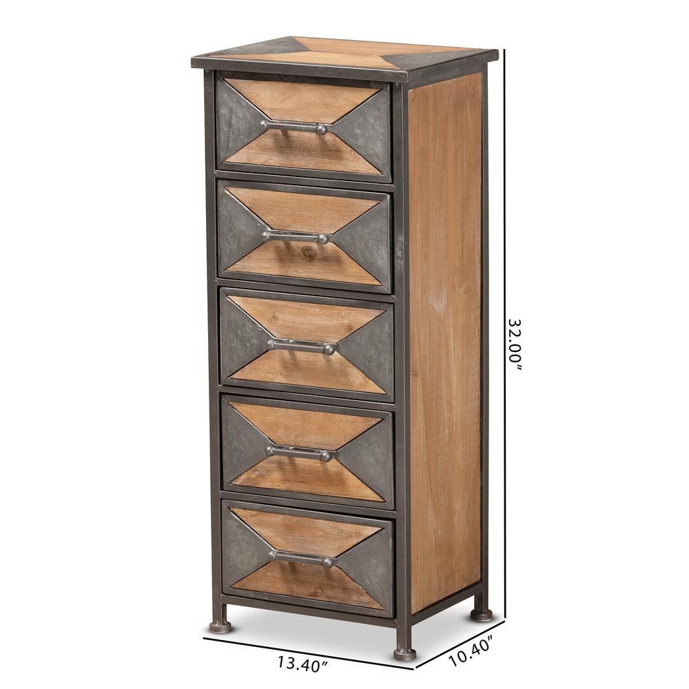 Whitewashed Oak Brown Finished Wood 5-Drawer Accent Storage Cabinet. Picture 16