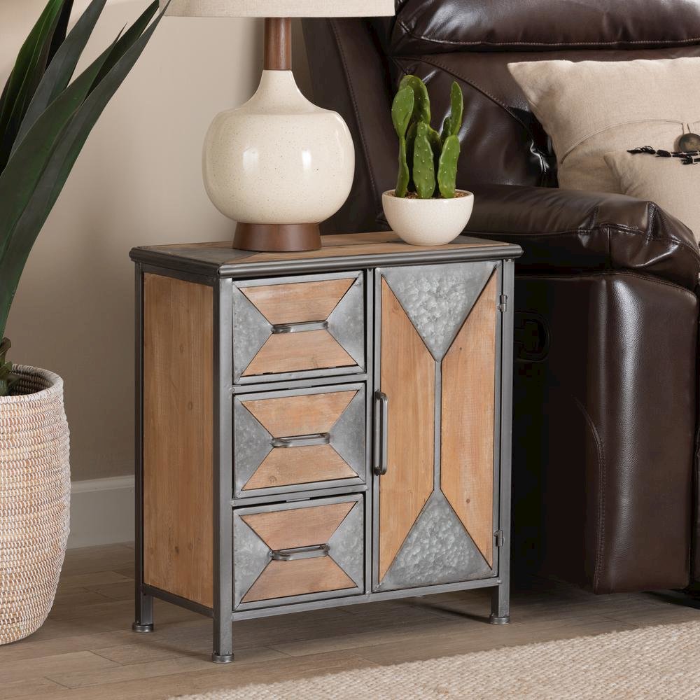 Whitewashed Oak Brown Finished Wood 3-Drawer Accent Storage Cabinet. Picture 16
