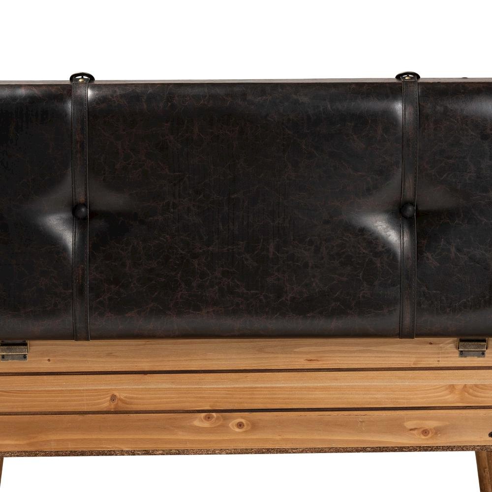 Dark Brown PU Leather Upholstered and Oak Finished Wood Large Storage Ottoman. Picture 18
