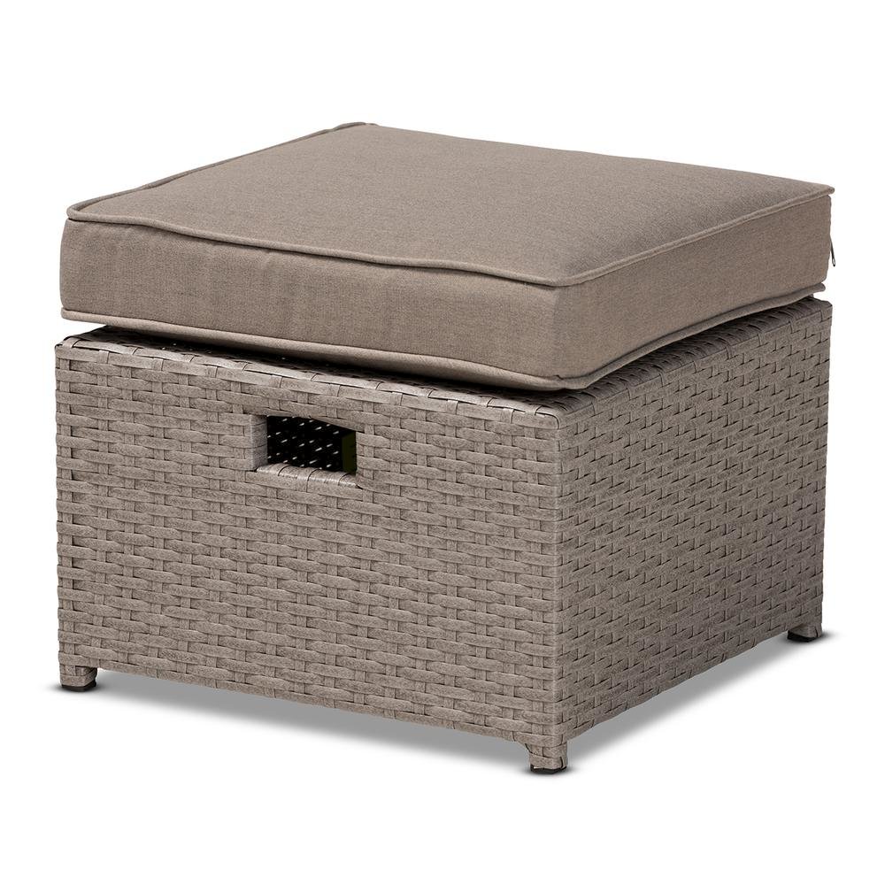 Grey Fabric Upholstered and Grey Finished Synthetic Rattan 6-Piece Patio Set. Picture 10