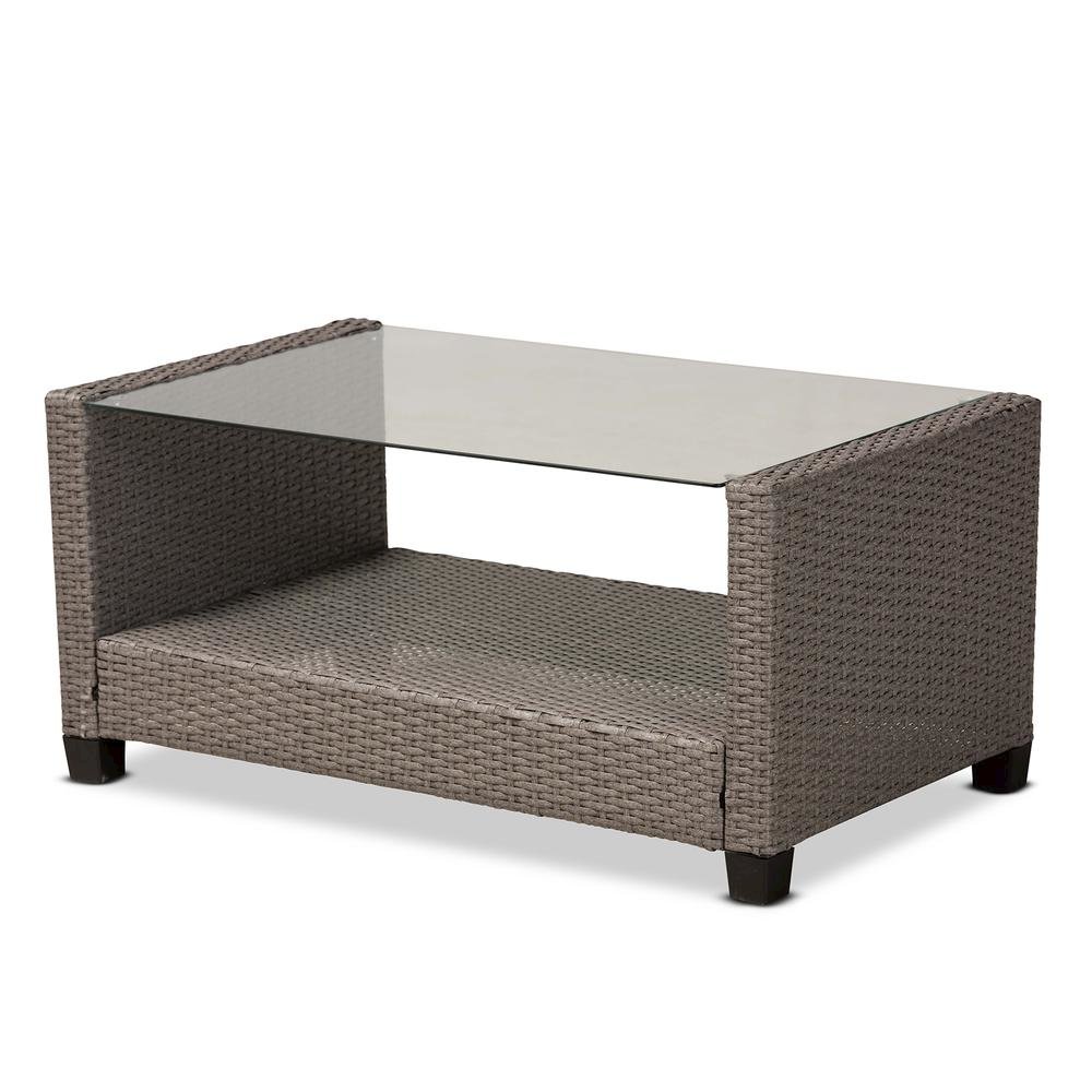 Grey Fabric Upholstered and Grey Synthetic Rattan 4-Piece Patio Set. Picture 12