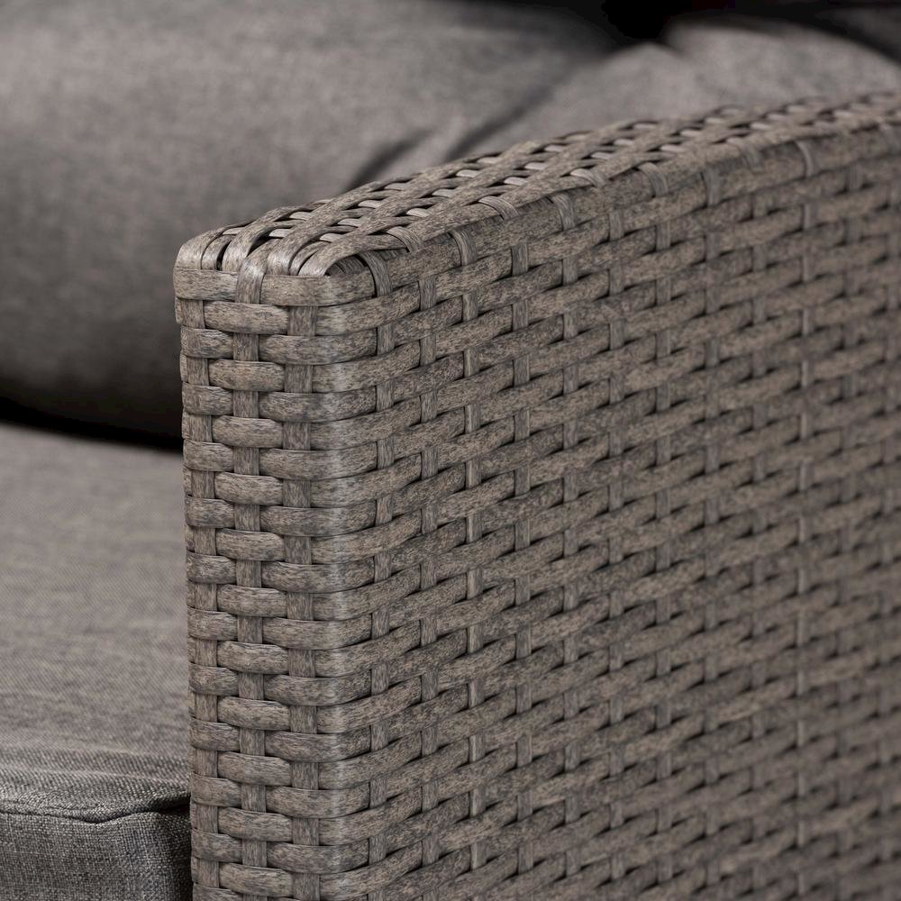 Grey Fabric Upholstered and Grey Synthetic Rattan 4-Piece Patio Set. Picture 16