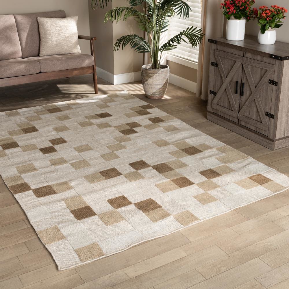 Ivory and Beige Handwoven PET Yarn Indoor and Outdoor Area Rug. Picture 7