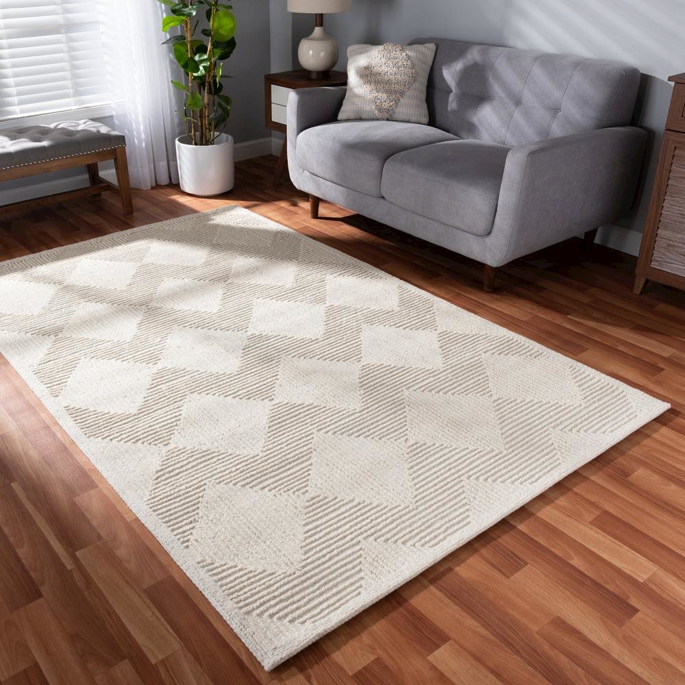 Baxton Studio Sovanna Modern and Contemporary Ivory Hand-Tufted Wool Area Rug. Picture 7