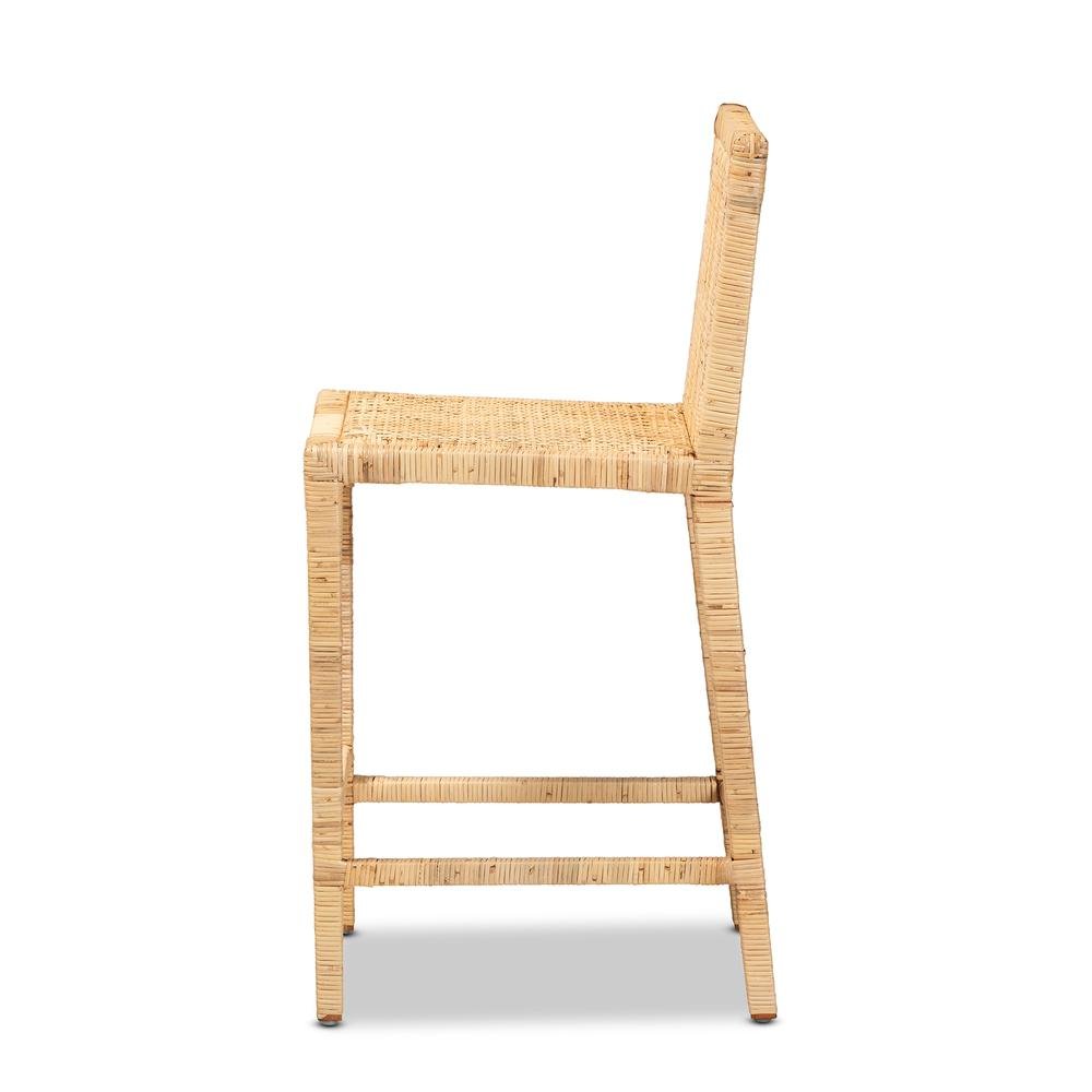 Sofia Modern and Contemporary Natural Finished Wood and Rattan Counter Stool. Picture 12
