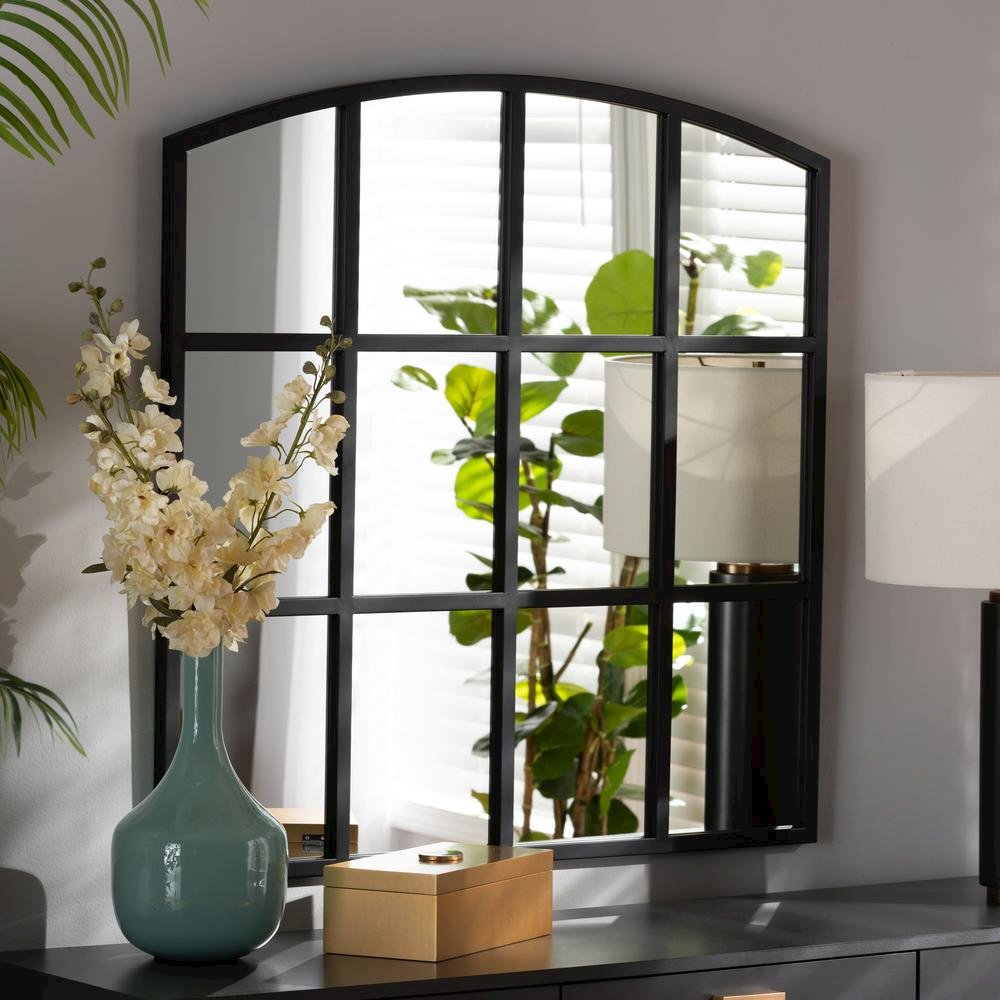 Barrington Modern and Contemporary Black Finished Metal Accent Wall Mirror. Picture 7