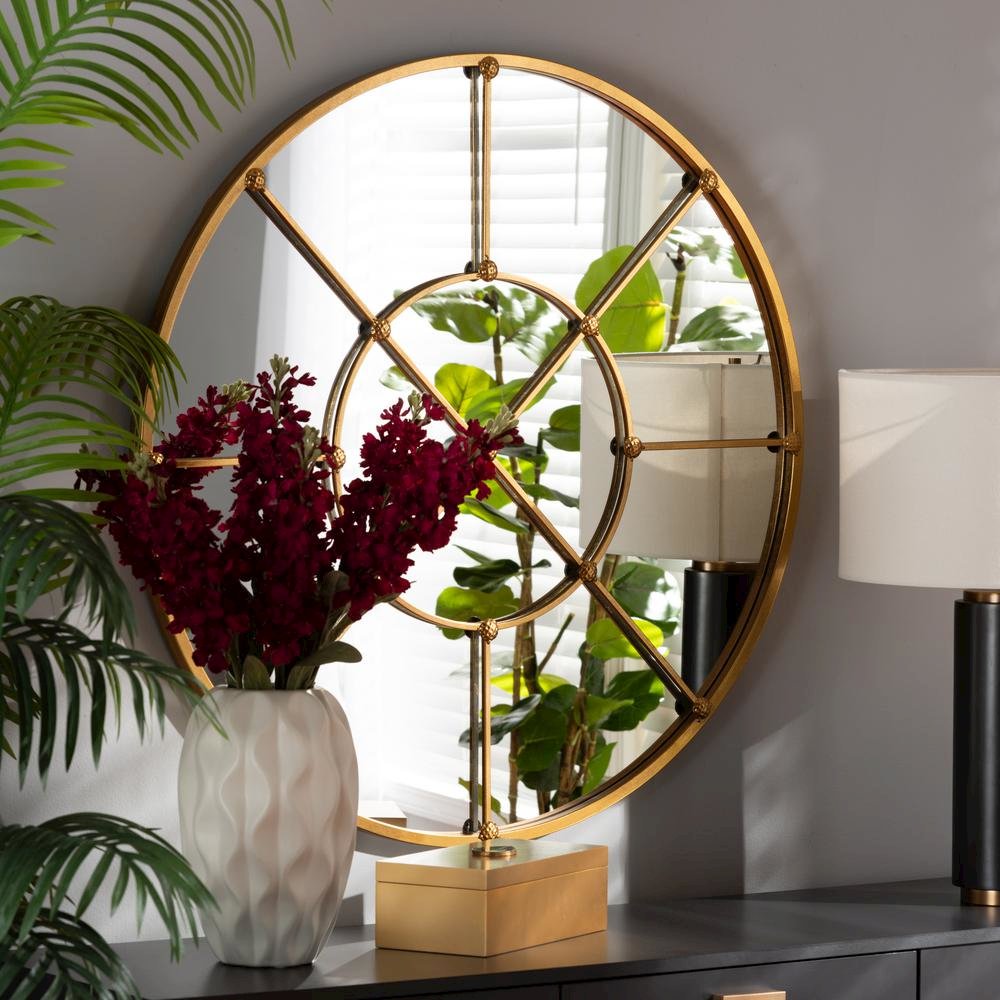 Ohara Modern and Contemporary Gold Finished Metal Accent Wall Mirror. Picture 7