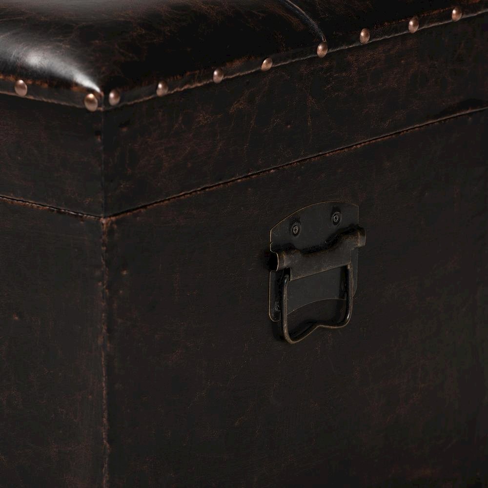 Leather Upholstered and Oak Brown Finished Wood Storage Ottoman. Picture 22