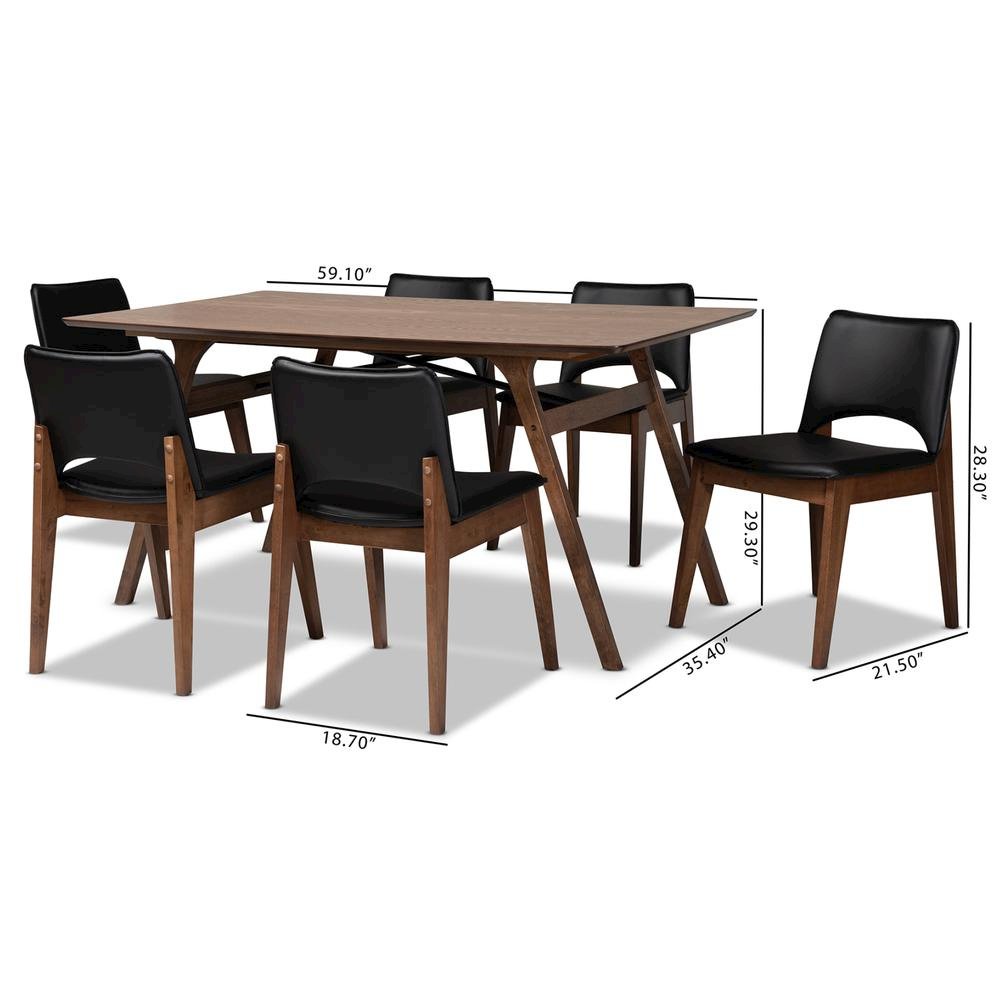 Leather Upholstered and Walnut Brown Finished Wood 7-Piece Dining Set. Picture 18
