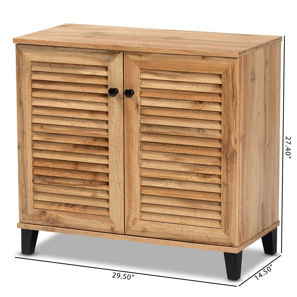 Oak Brown Finished Wood 2-Door Shoe Storage Cabinet. Picture 23