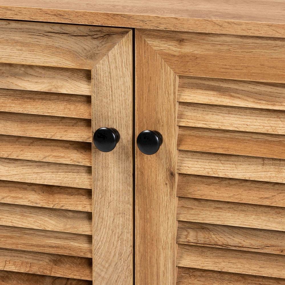 Oak Brown Finished Wood 2-Door Shoe Storage Cabinet. Picture 17