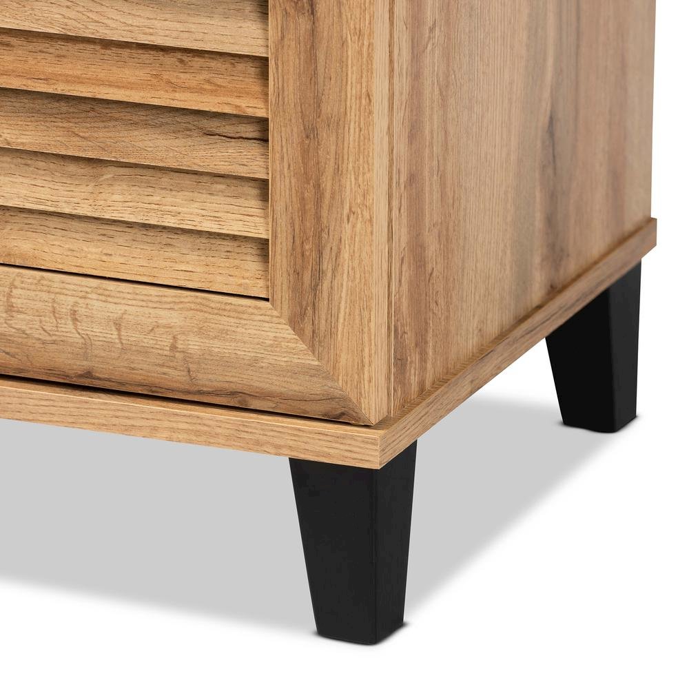 Oak Brown Finished Wood 2-Door Shoe Storage Cabinet. Picture 18