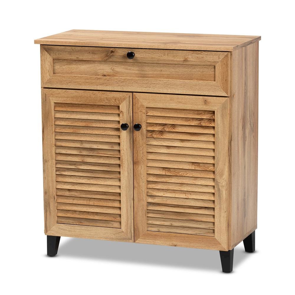 Oak Brown Finished Wood 1-Drawer Shoe Storage Cabinet. Picture 13