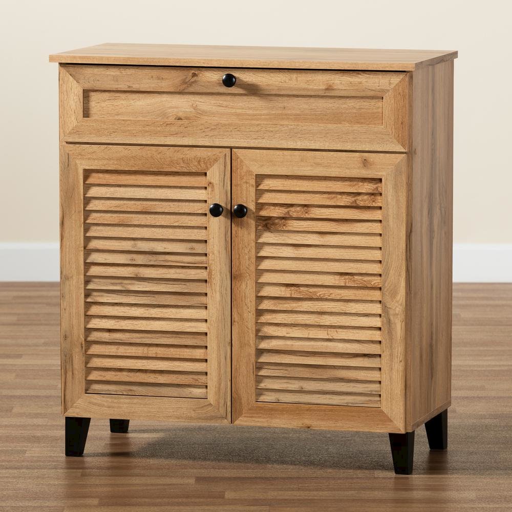 Oak Brown Finished Wood 1-Drawer Shoe Storage Cabinet. Picture 22