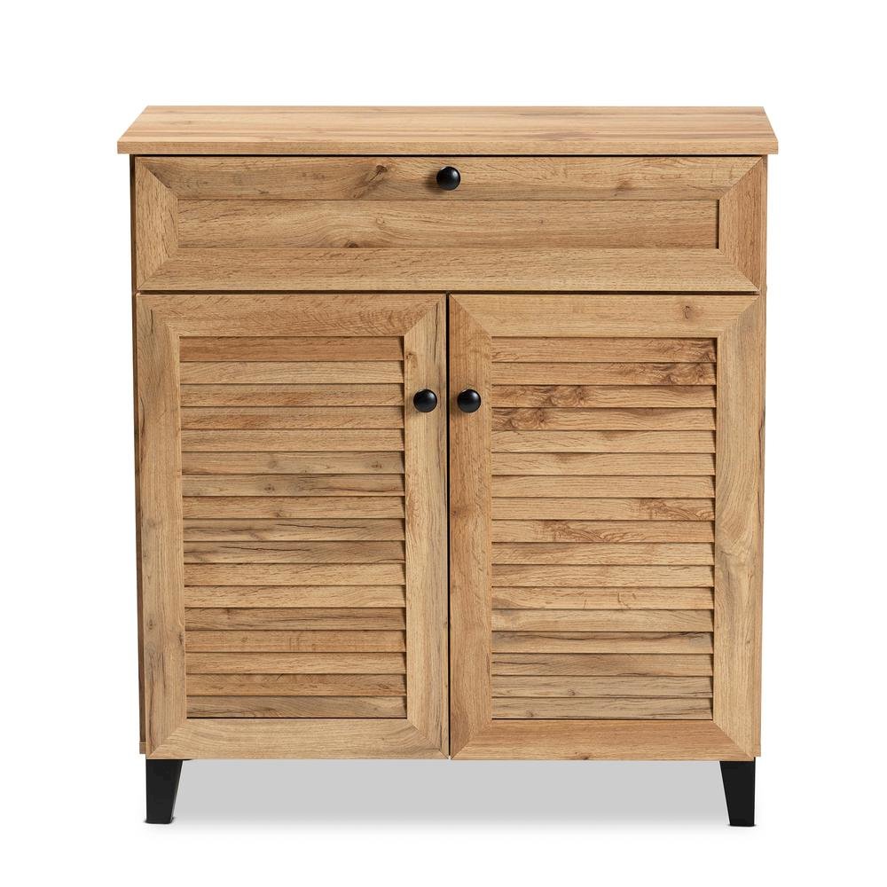 Oak Brown Finished Wood 1-Drawer Shoe Storage Cabinet. Picture 15