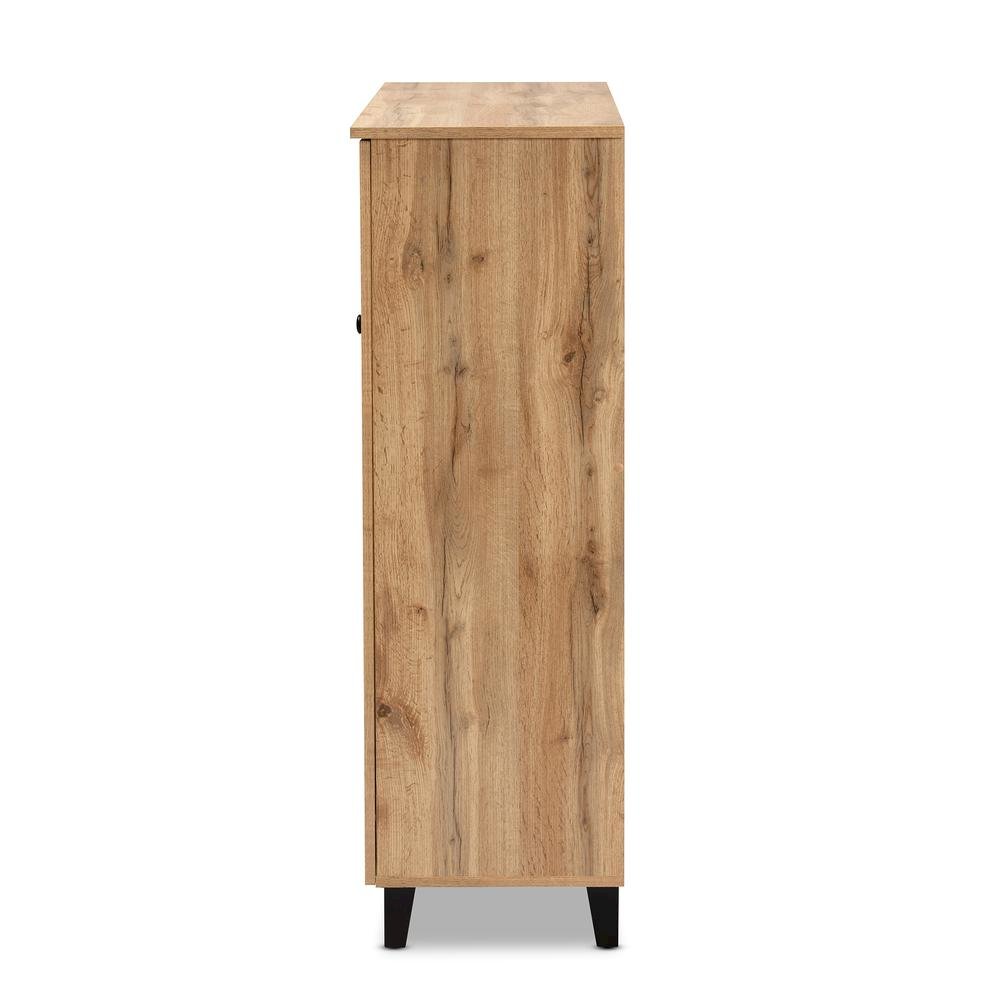 Oak Brown Finished Wood 3-Door Shoe Storage Cabinet with Drawer. Picture 16