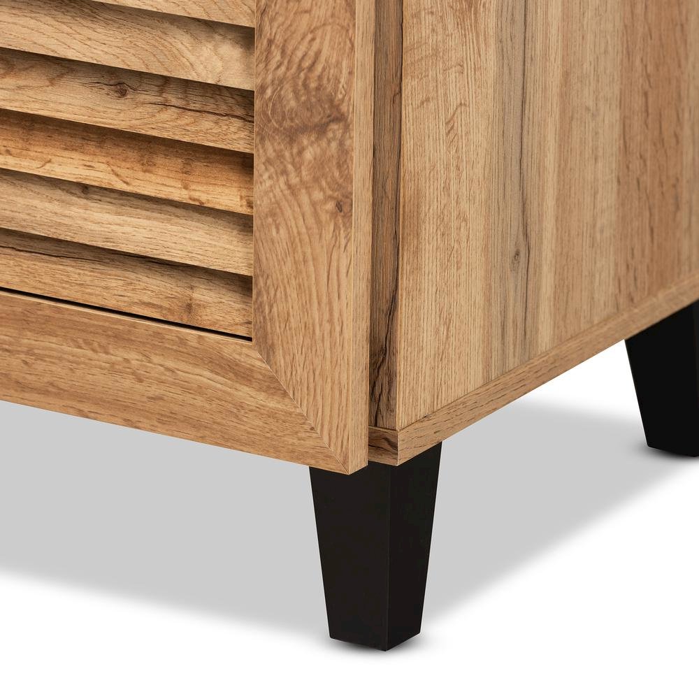 Oak Brown Finished Wood 3-Door Shoe Storage Cabinet with Drawer. Picture 18