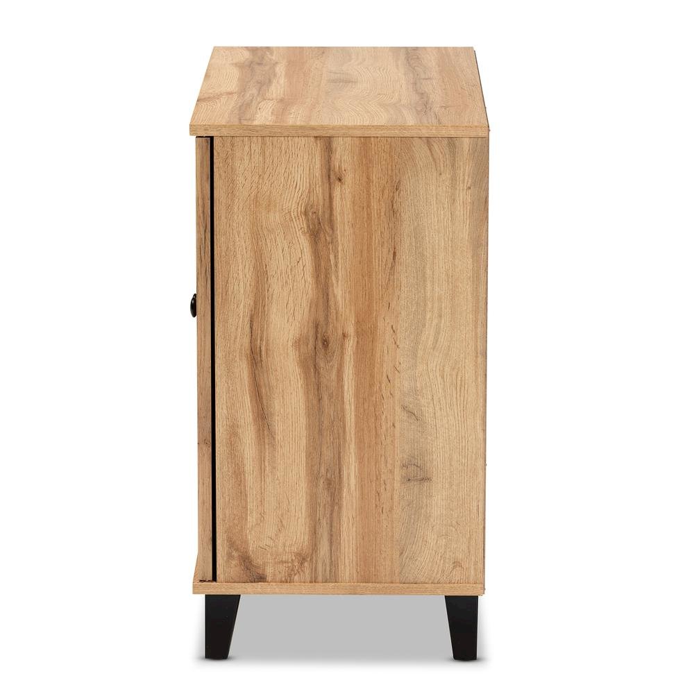 Oak Brown Finished Wood 2-Door Shoe Storage Cabinet. Picture 16