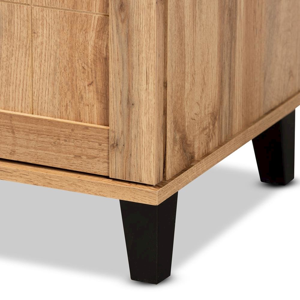 Oak Brown Finished Wood 2-Door Shoe Storage Cabinet. Picture 18