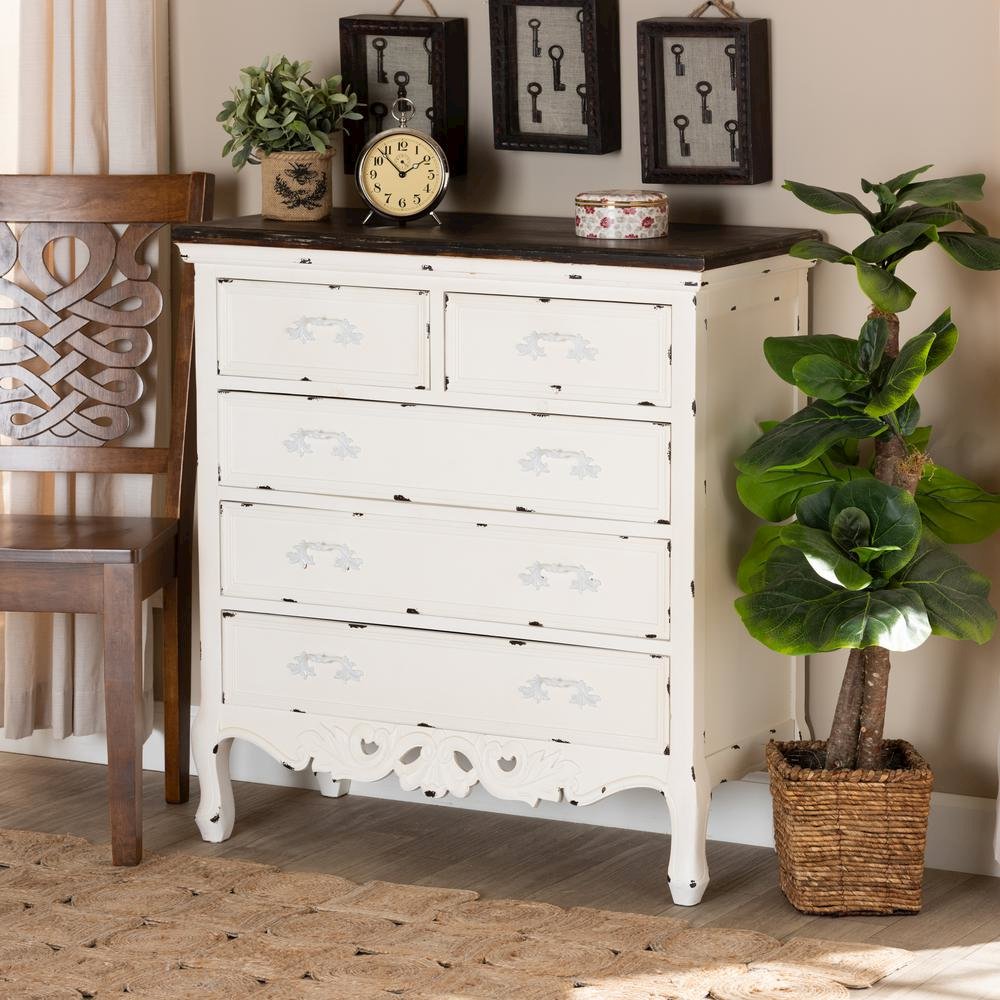 Antique White Finished Wood 5-Drawer Storage Cabinet. Picture 20