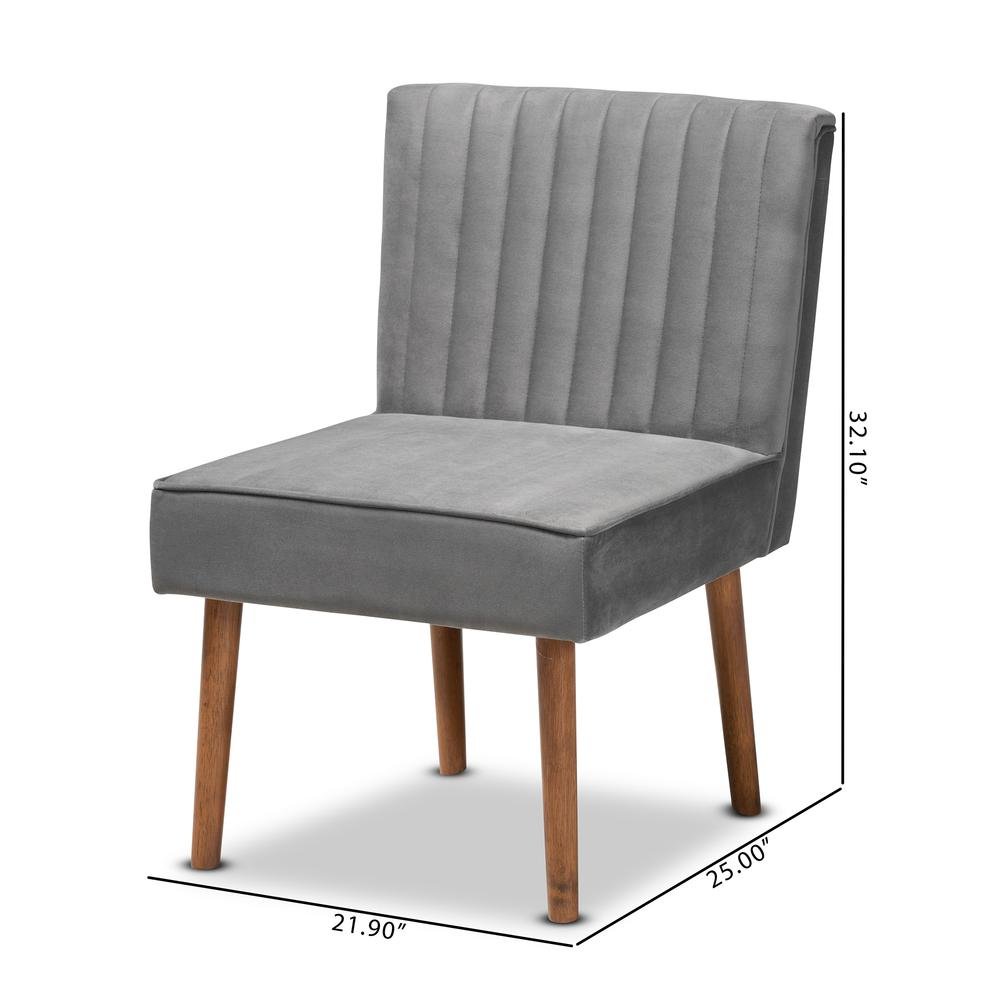 Grey Velvet Upholstered and Walnut Brown Finished Wood Dining Chair. Picture 20