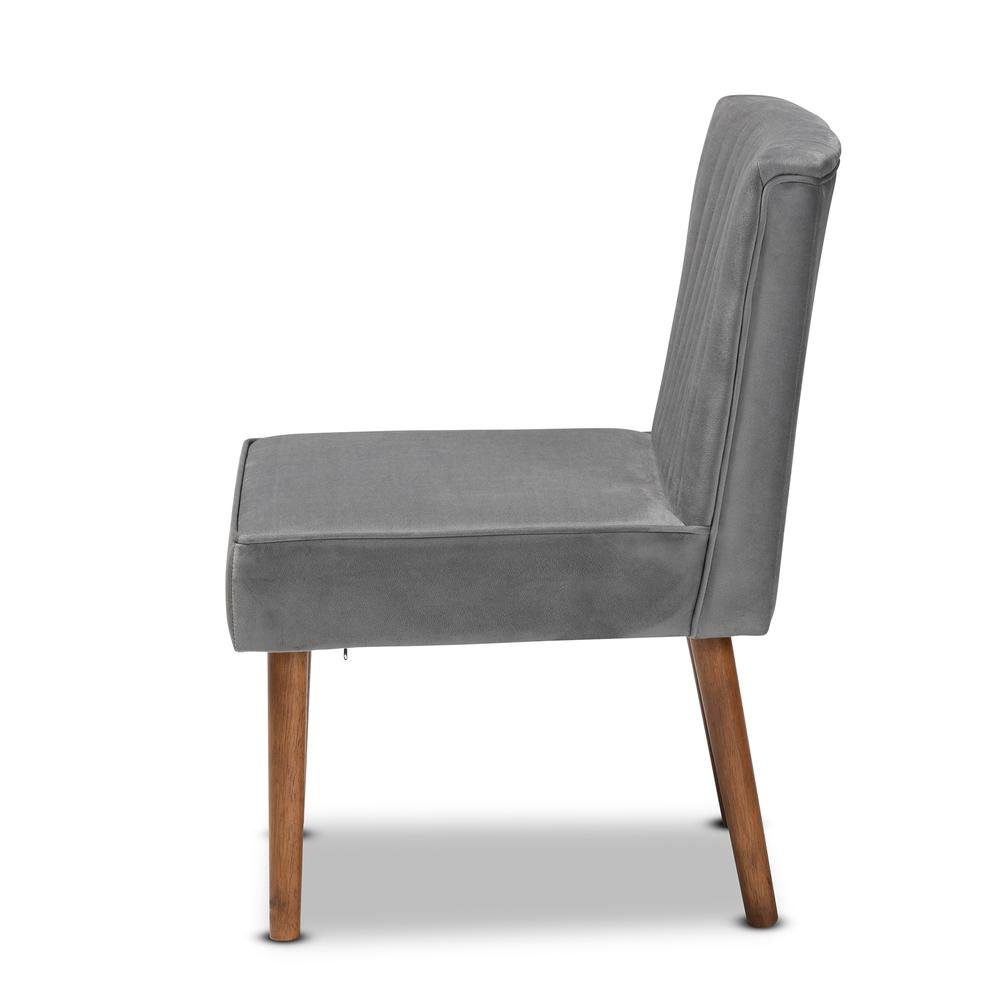 Grey Velvet Upholstered and Walnut Brown Finished Wood Dining Chair. Picture 13