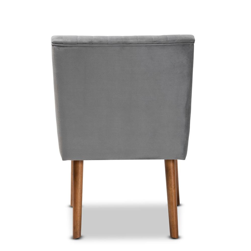 Grey Velvet Upholstered and Walnut Brown Finished Wood Dining Chair. Picture 14