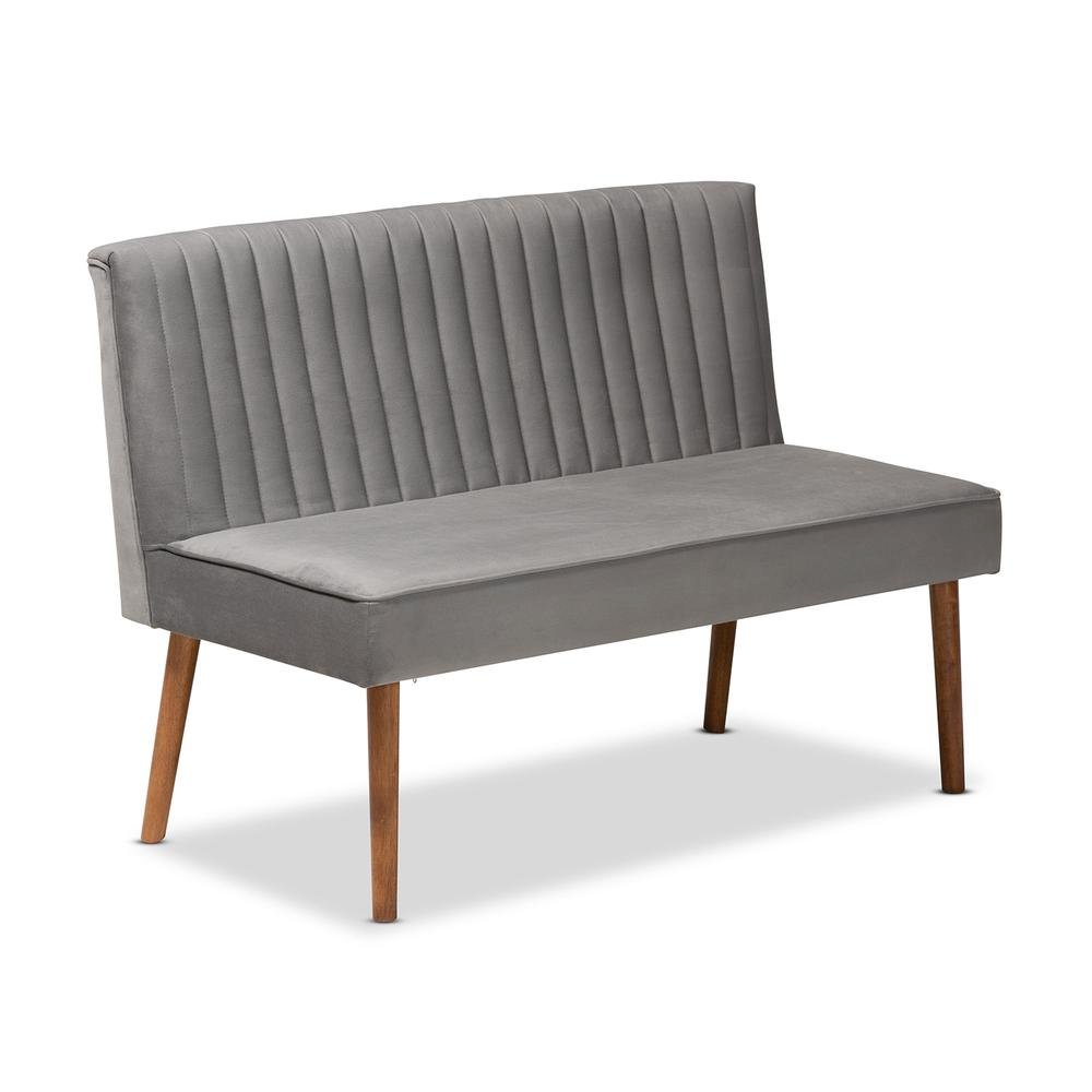 Grey Velvet Upholstered and Walnut Brown Finished Wood 5-Piece Dining Nook Set. Picture 15