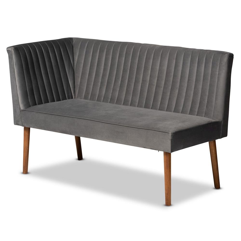 Grey Velvet Upholstered and Walnut Brown Finished Wood 5-Piece Dining Nook Set. Picture 16