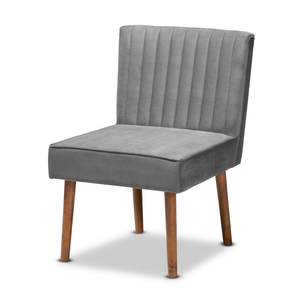 Grey Velvet Upholstered and Walnut Brown Finished Wood 5-Piece Dining Nook Set. Picture 17