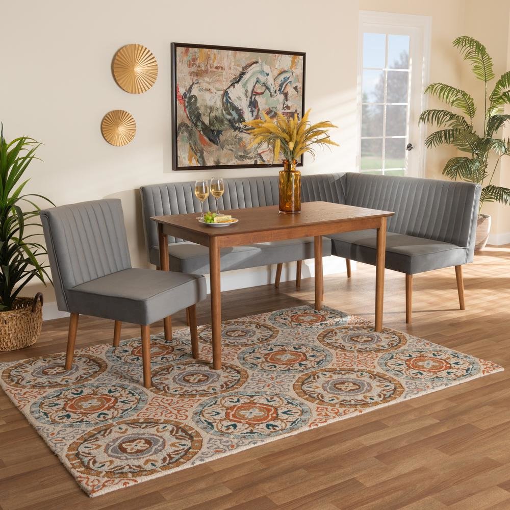Grey Velvet Upholstered and Walnut Brown Finished Wood 4-Piece Dining Nook Set. Picture 22
