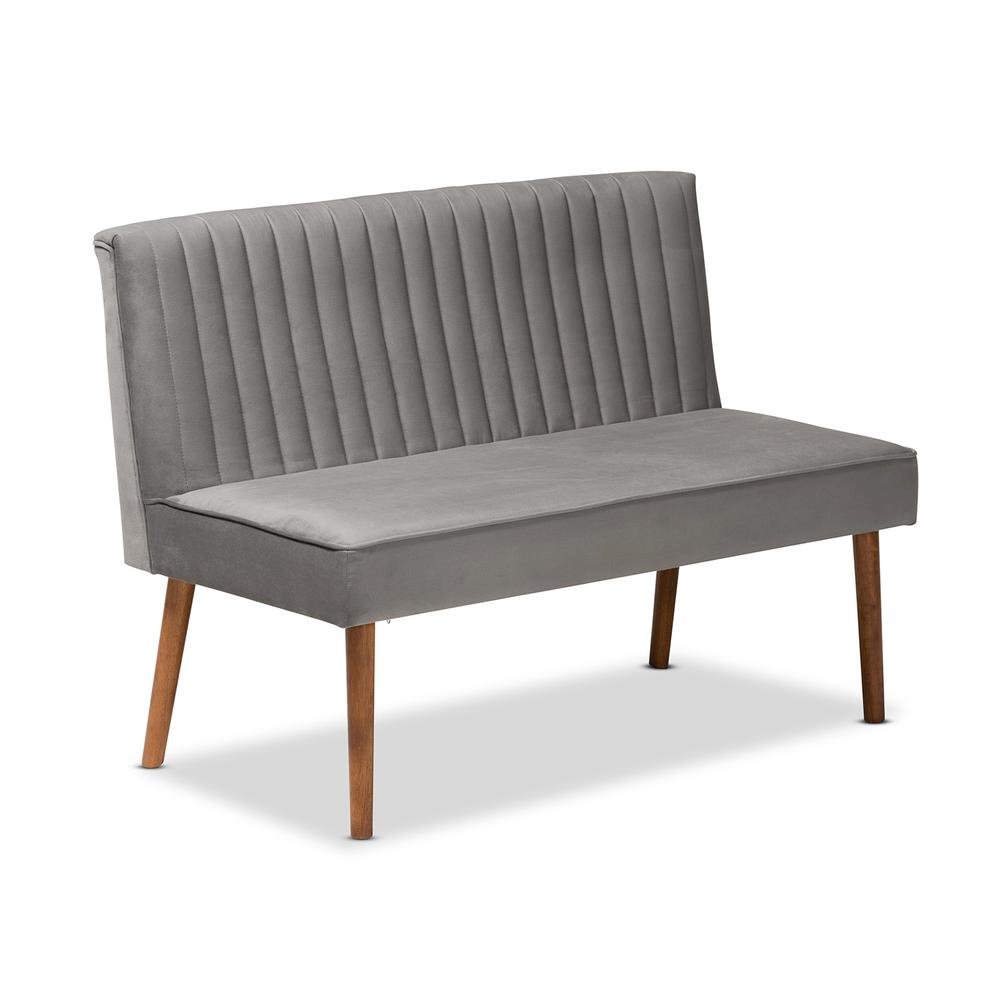 Grey Velvet Upholstered and Walnut Brown Finished Wood 3-Piece Dining Nook Set. Picture 13