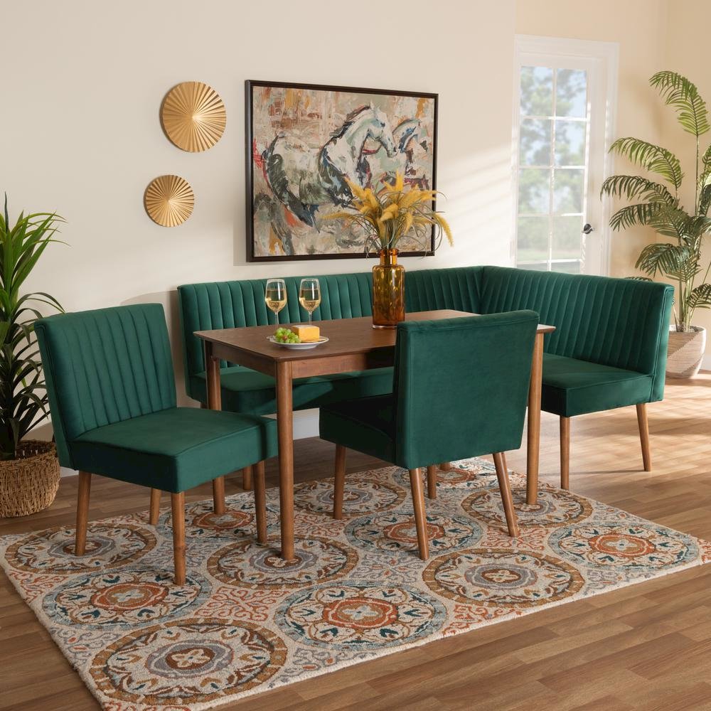 Walnut Brown Finished Wood 5-Piece Dining Nook Set. Picture 24