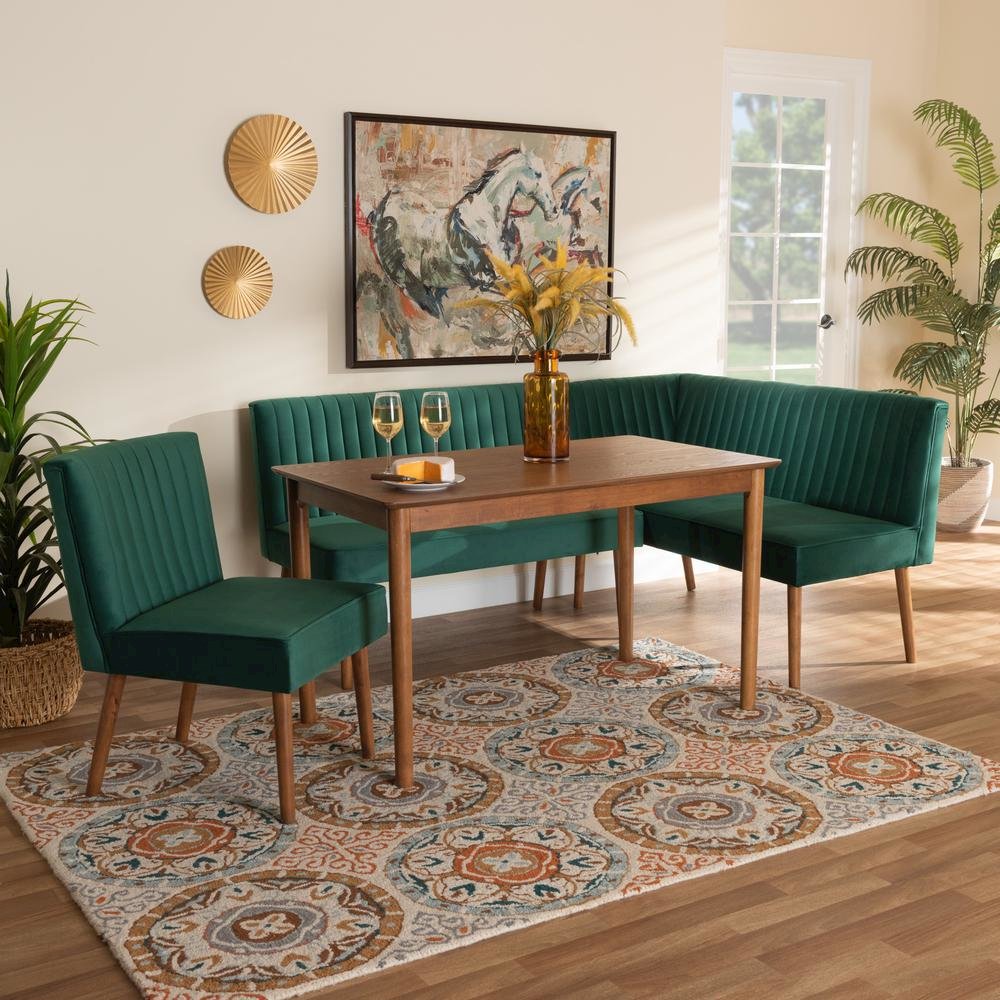 Walnut Brown Finished Wood 4-Piece Dining Nook Set. Picture 22