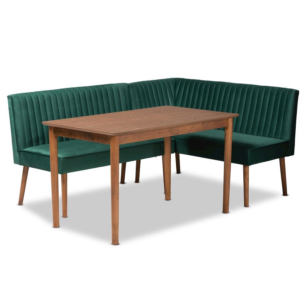 Walnut Brown Finished Wood 3-Piece Dining Nook Set. Picture 12