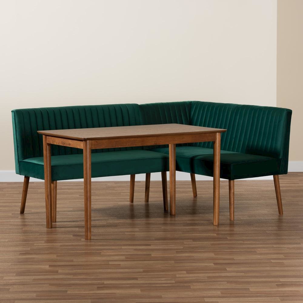 Walnut Brown Finished Wood 3-Piece Dining Nook Set. Picture 21