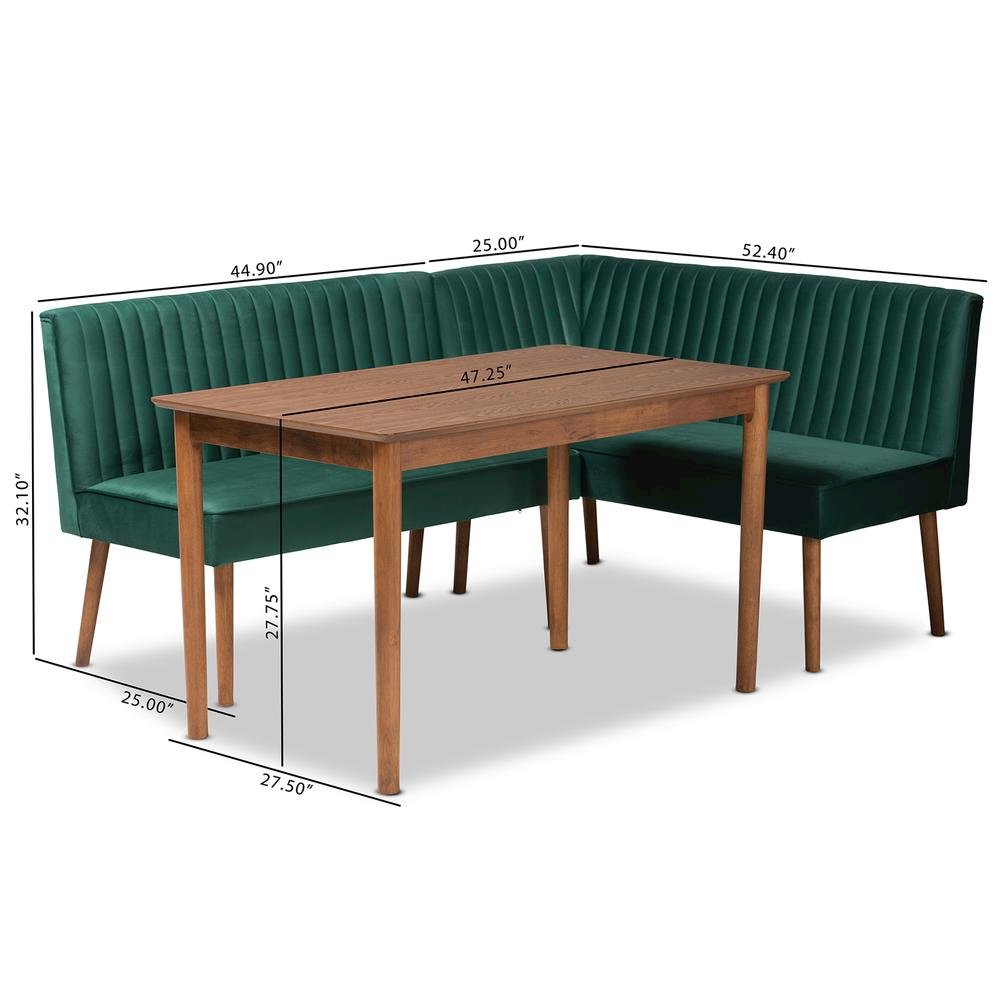 Walnut Brown Finished Wood 3-Piece Dining Nook Set. Picture 22