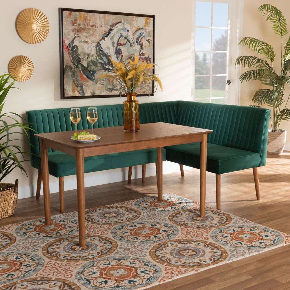 Walnut Brown Finished Wood 3-Piece Dining Nook Set. Picture 20