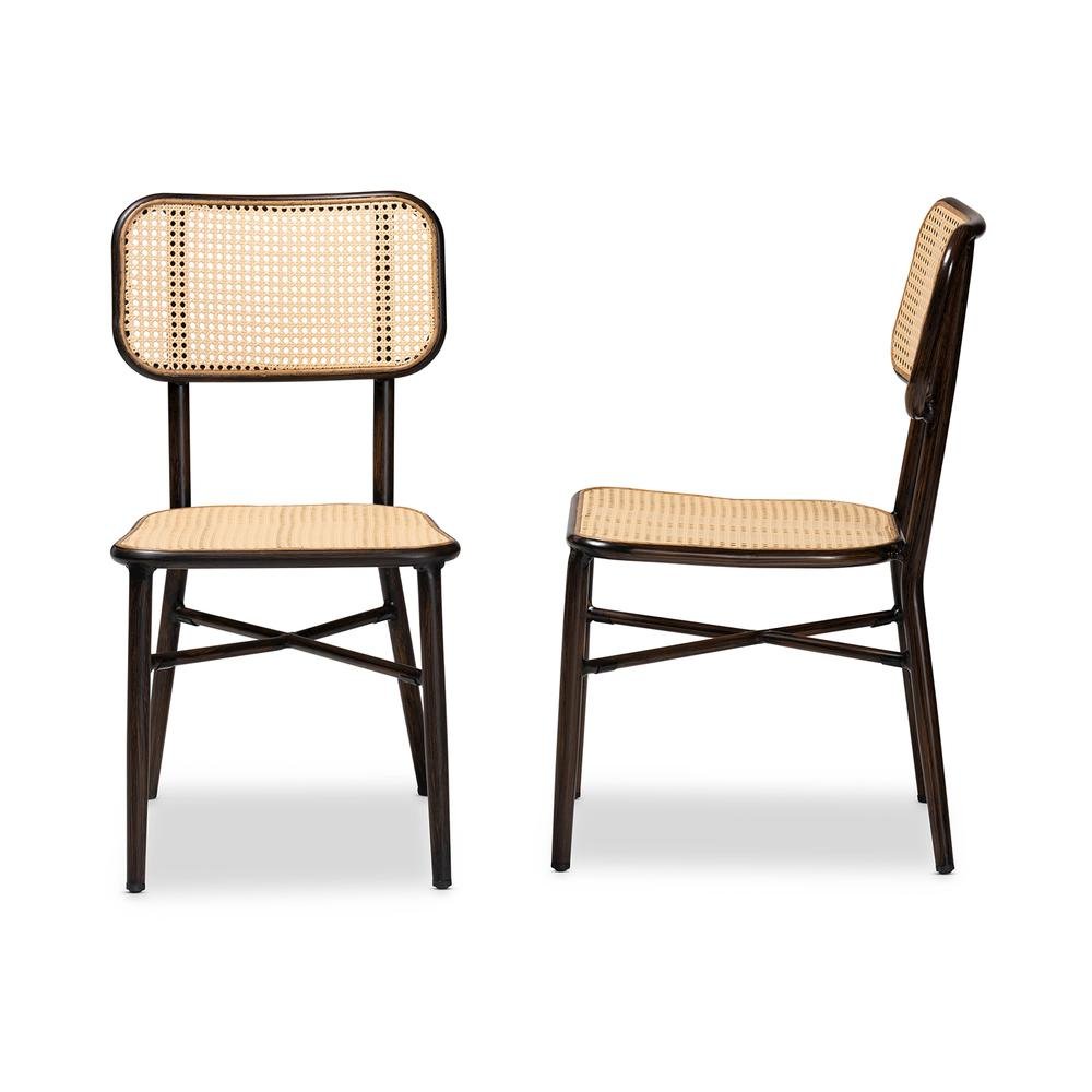 Dark Brown Finished Metal and Synthetic Rattan 2-Piece Outdoor Dining Chair Set. Picture 13