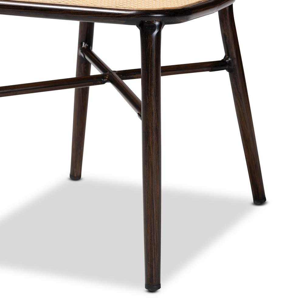 Dark Brown Finished Metal and Synthetic Rattan 2-Piece Outdoor Dining Chair Set. Picture 15