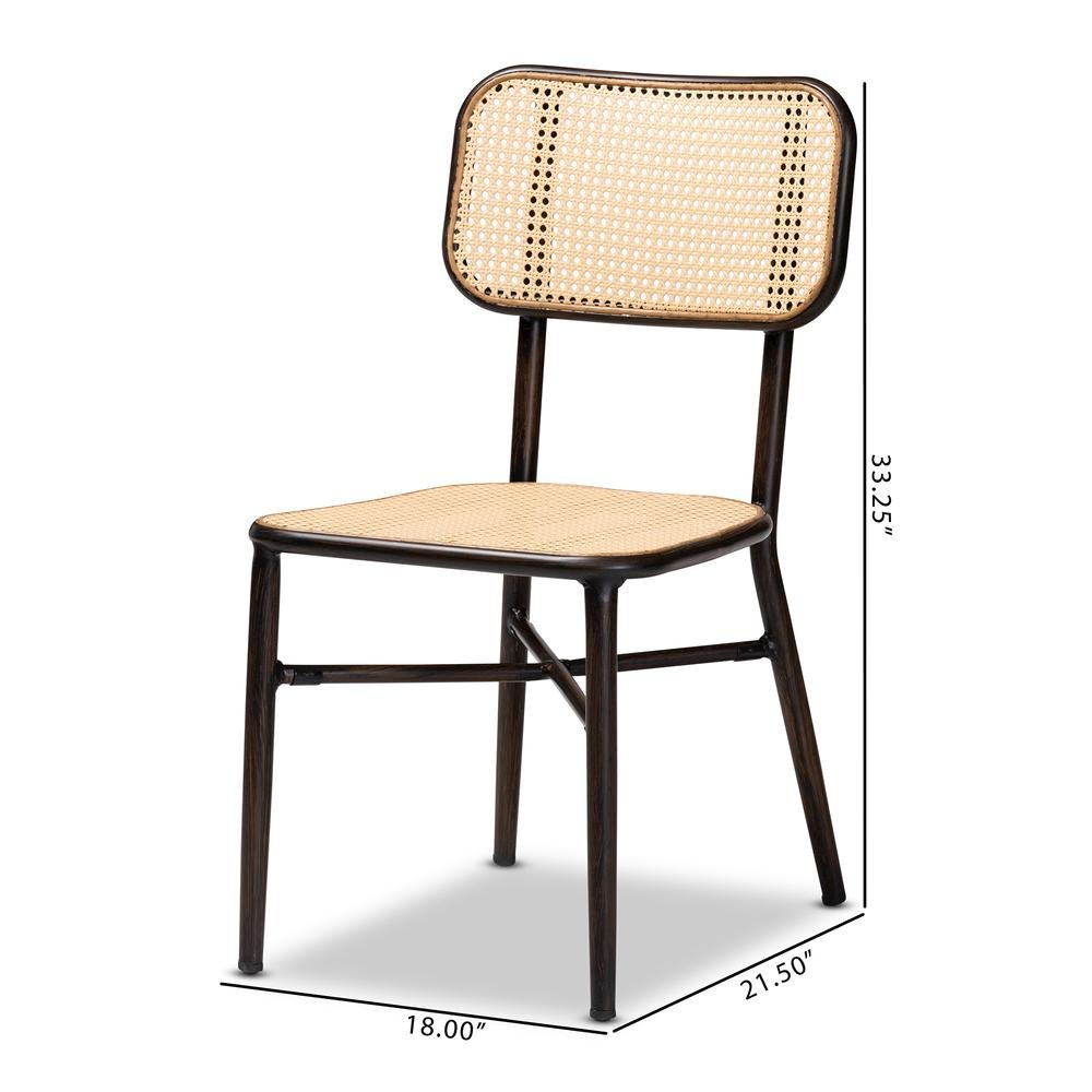 Dark Brown Finished Metal and Synthetic Rattan 2-Piece Outdoor Dining Chair Set. Picture 19