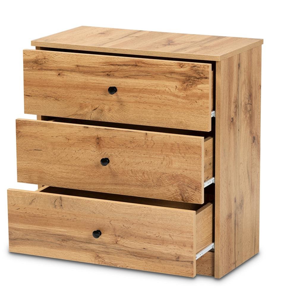 Decon Modern and Contemporary Oak Brown Finished Wood 3-Drawer Storage Chest. Picture 10
