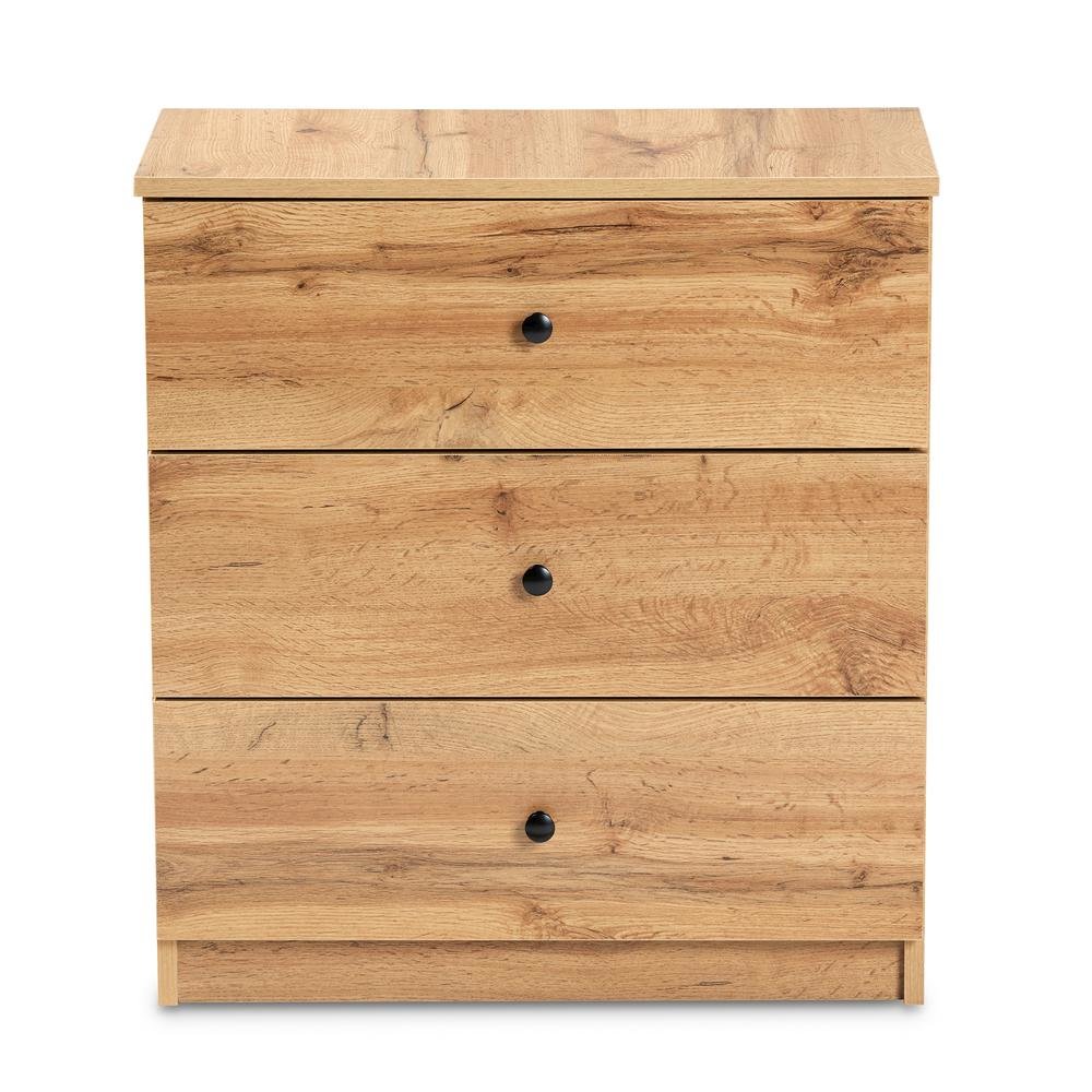 Decon Modern and Contemporary Oak Brown Finished Wood 3-Drawer Storage Chest. Picture 11