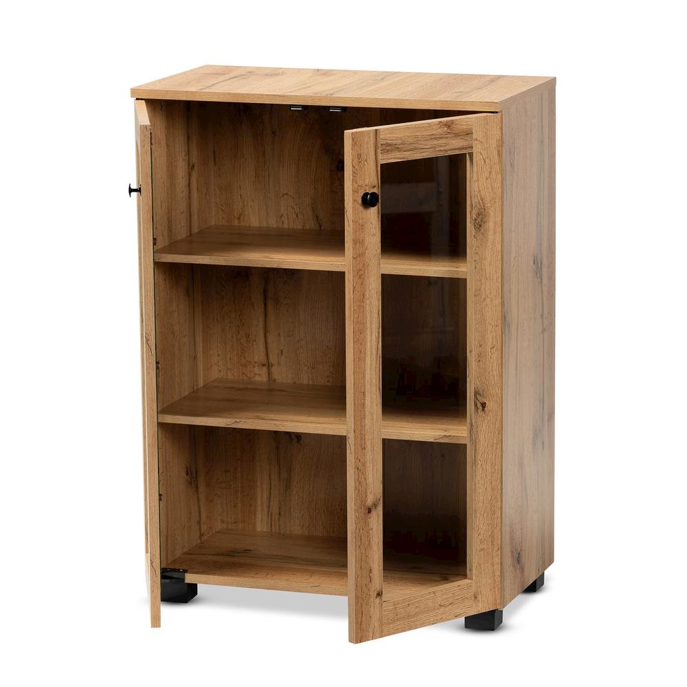Oak Brown Finished Wood 2-Door Storage Cabinet with Glass Doors. Picture 11