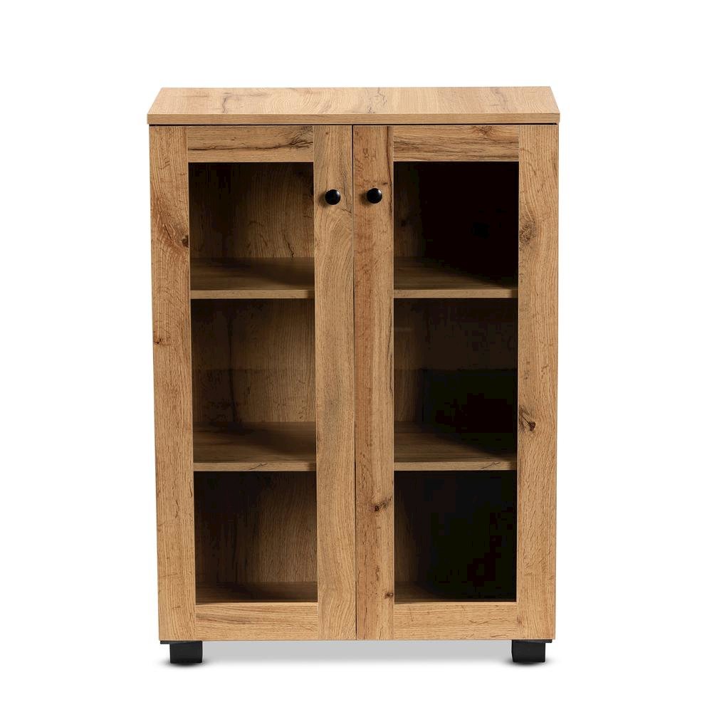 Oak Brown Finished Wood 2-Door Storage Cabinet with Glass Doors. Picture 12