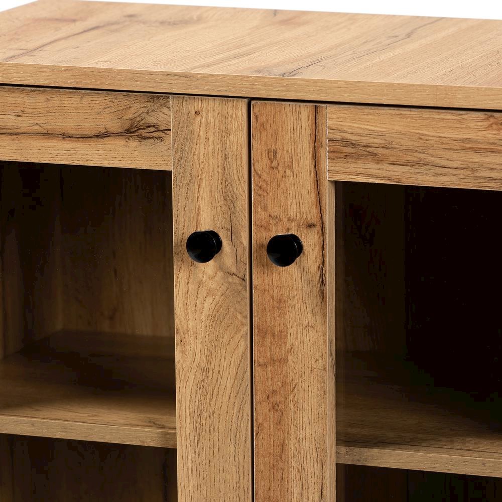 Oak Brown Finished Wood 2-Door Storage Cabinet with Glass Doors. Picture 14
