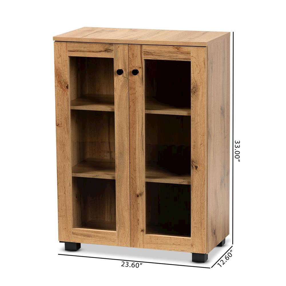 Oak Brown Finished Wood 2-Door Storage Cabinet with Glass Doors. Picture 18