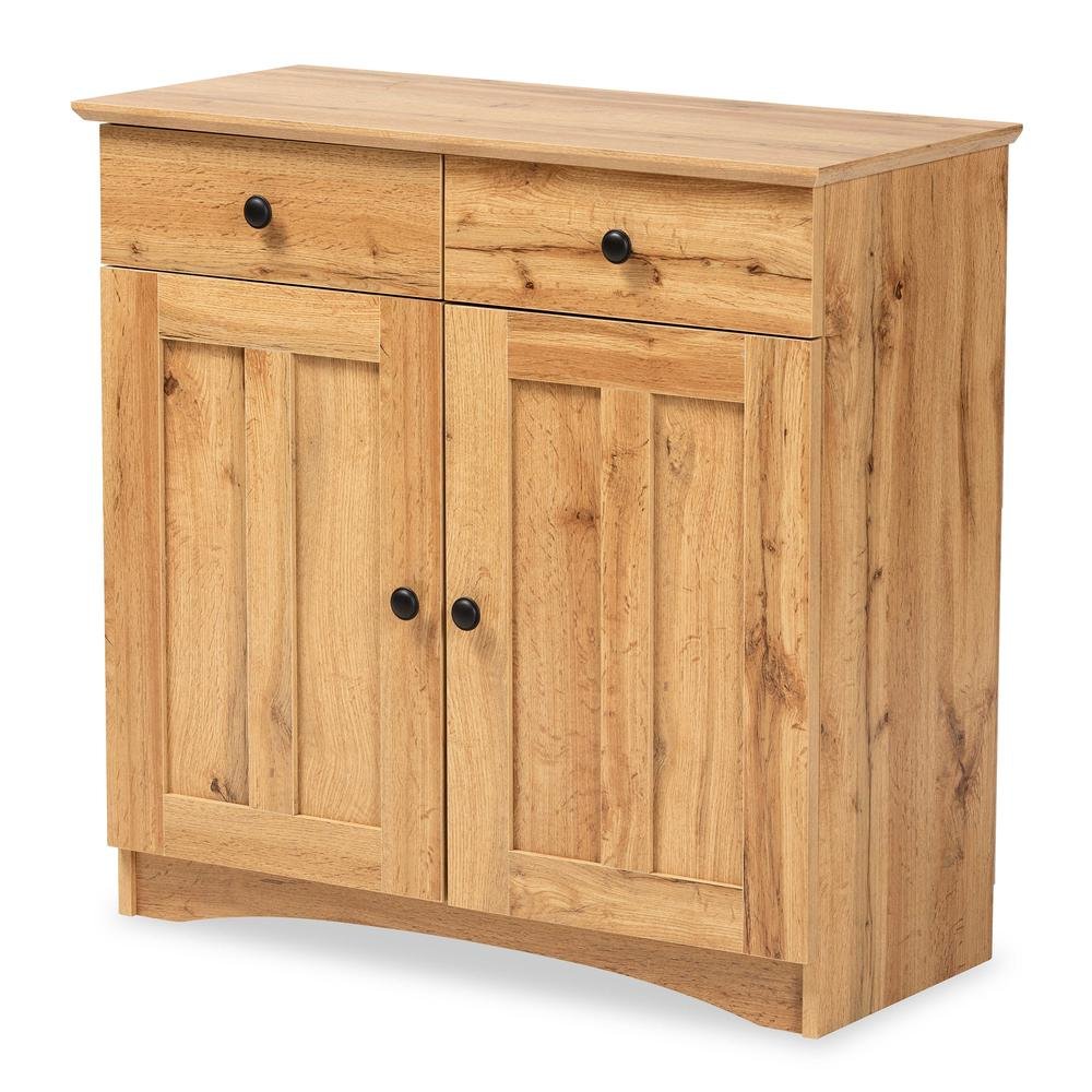 Oak Brown Finished Wood 2-Door Buffet Kitchen Cabinet. Picture 10