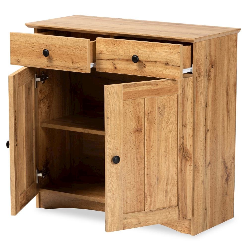 Oak Brown Finished Wood 2-Door Buffet Kitchen Cabinet. Picture 11