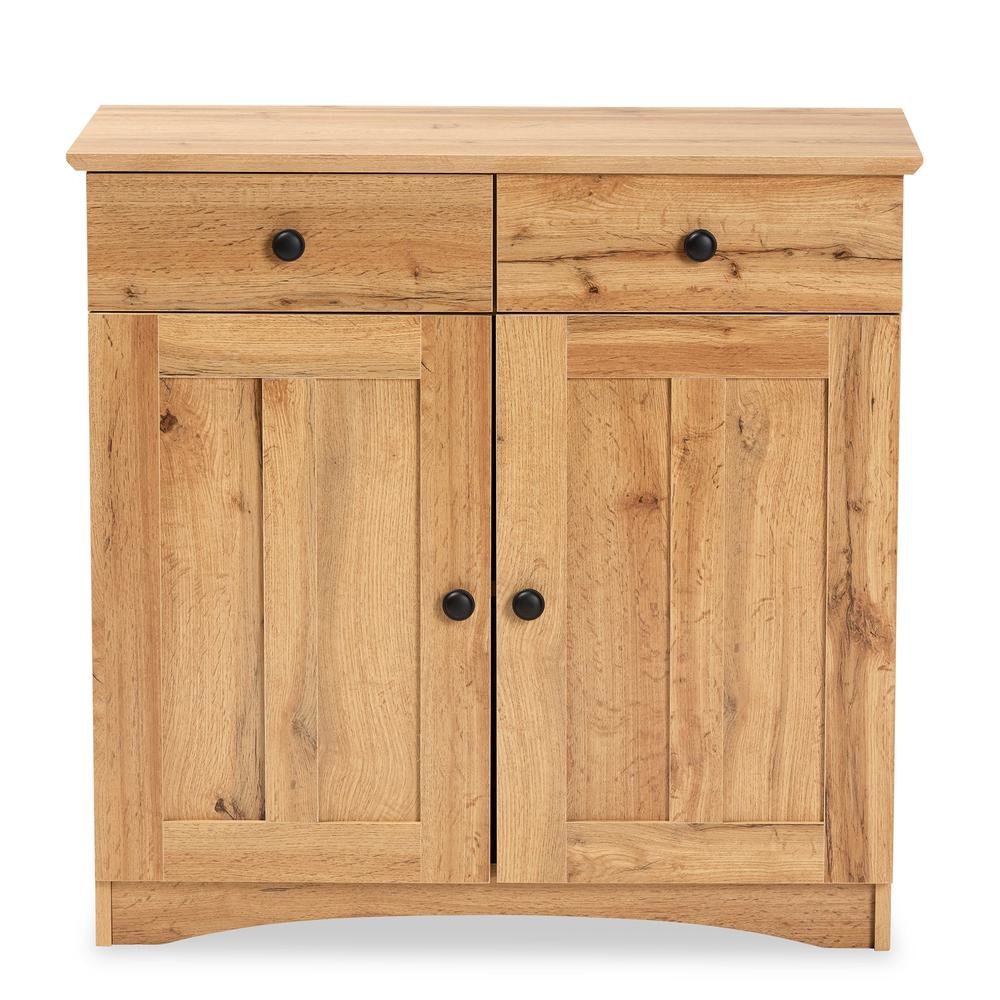 Oak Brown Finished Wood 2-Door Buffet Kitchen Cabinet. Picture 12